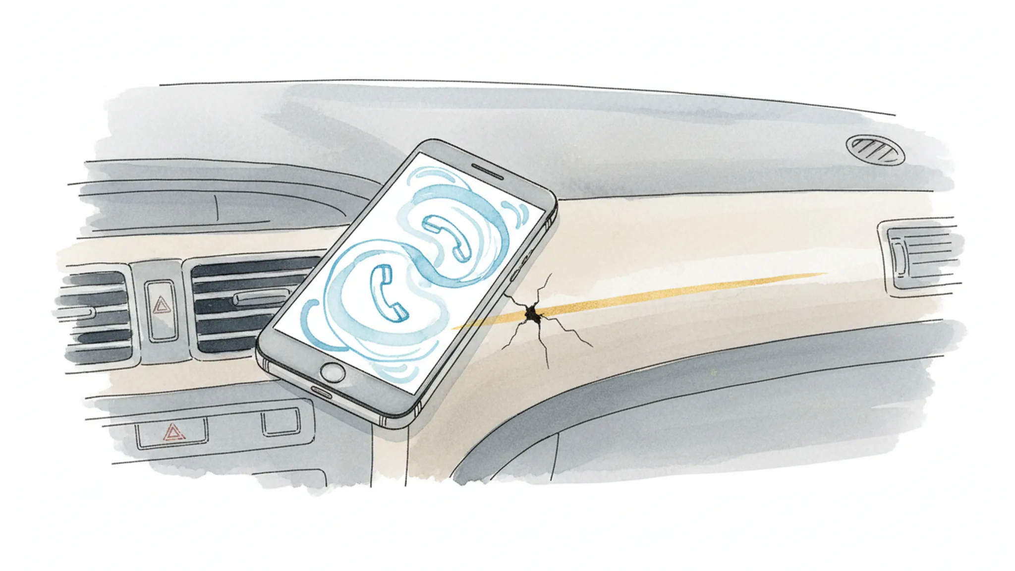 Smartphone on a car dashboard suggesting a cautious insurance adjuster call after an Oregon crash.