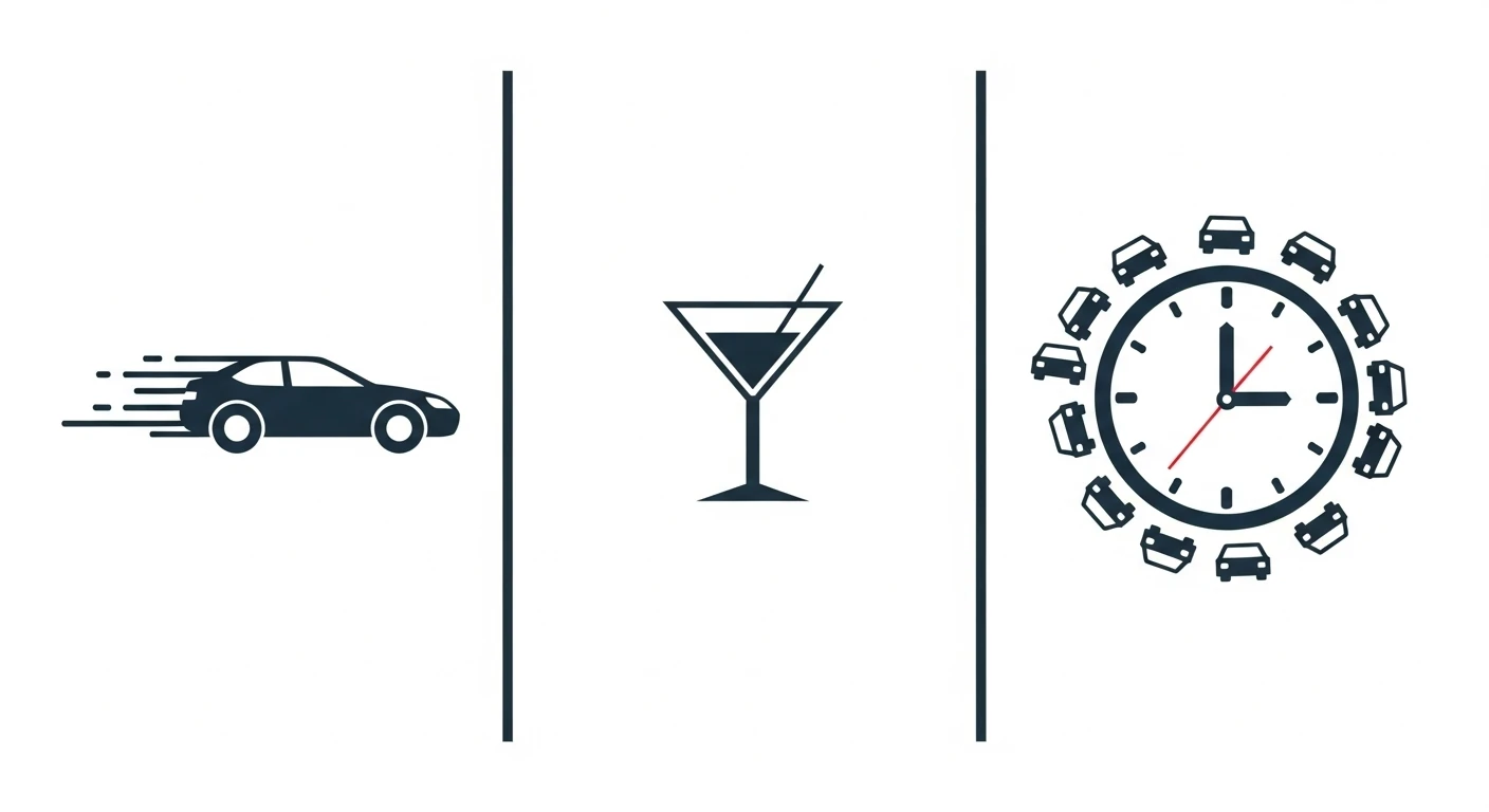 Minimalistic illustration showing traffic patterns and aggressive driving behaviors contributing to Hillsboro accidents