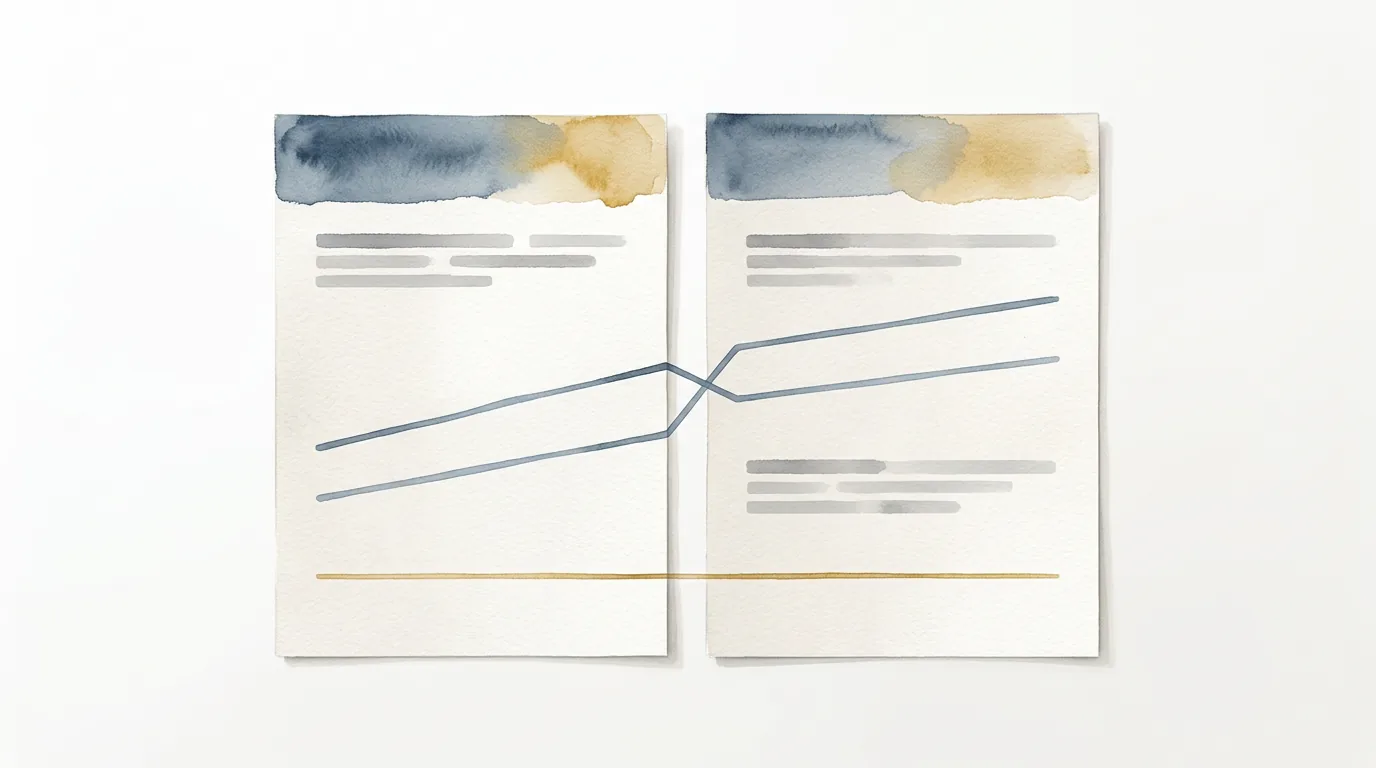 Two unmarked record sheets aligned for a before-and-after comparison of changes following a fall.