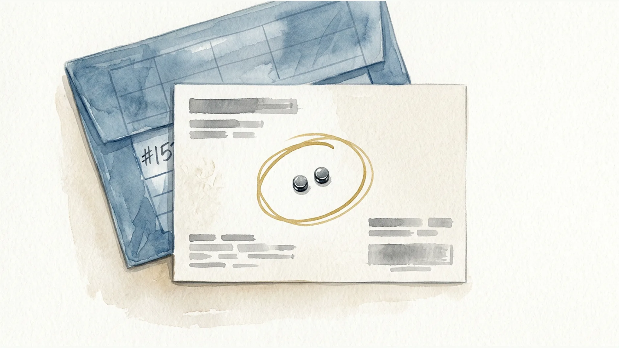 Two small magnet beads circled on a plain product card with an evidence sleeve behind them.