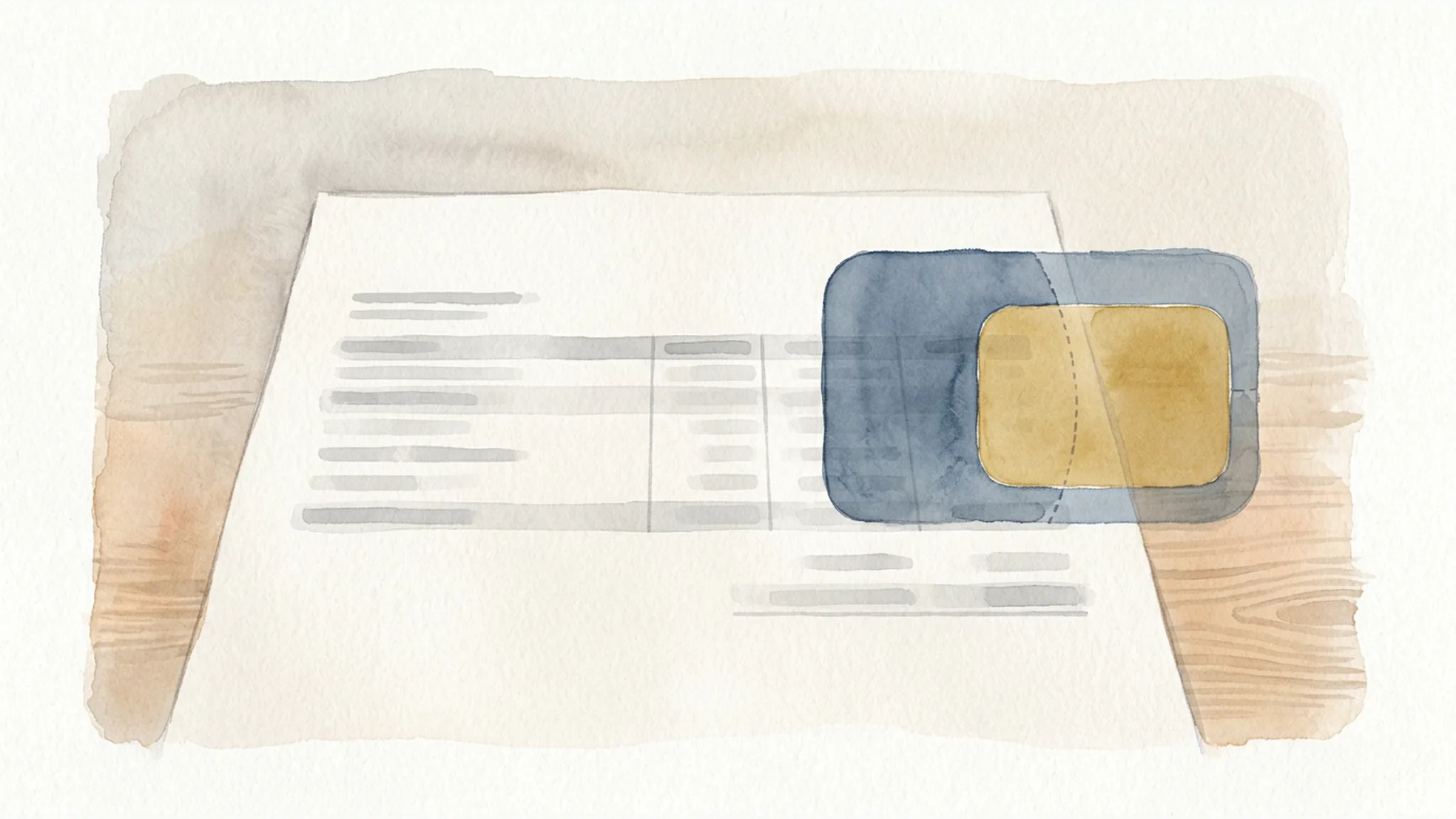 Watercolor illustration of a smaller gold amount area nested within a larger blue billed amount area on an unmarked account sheet.