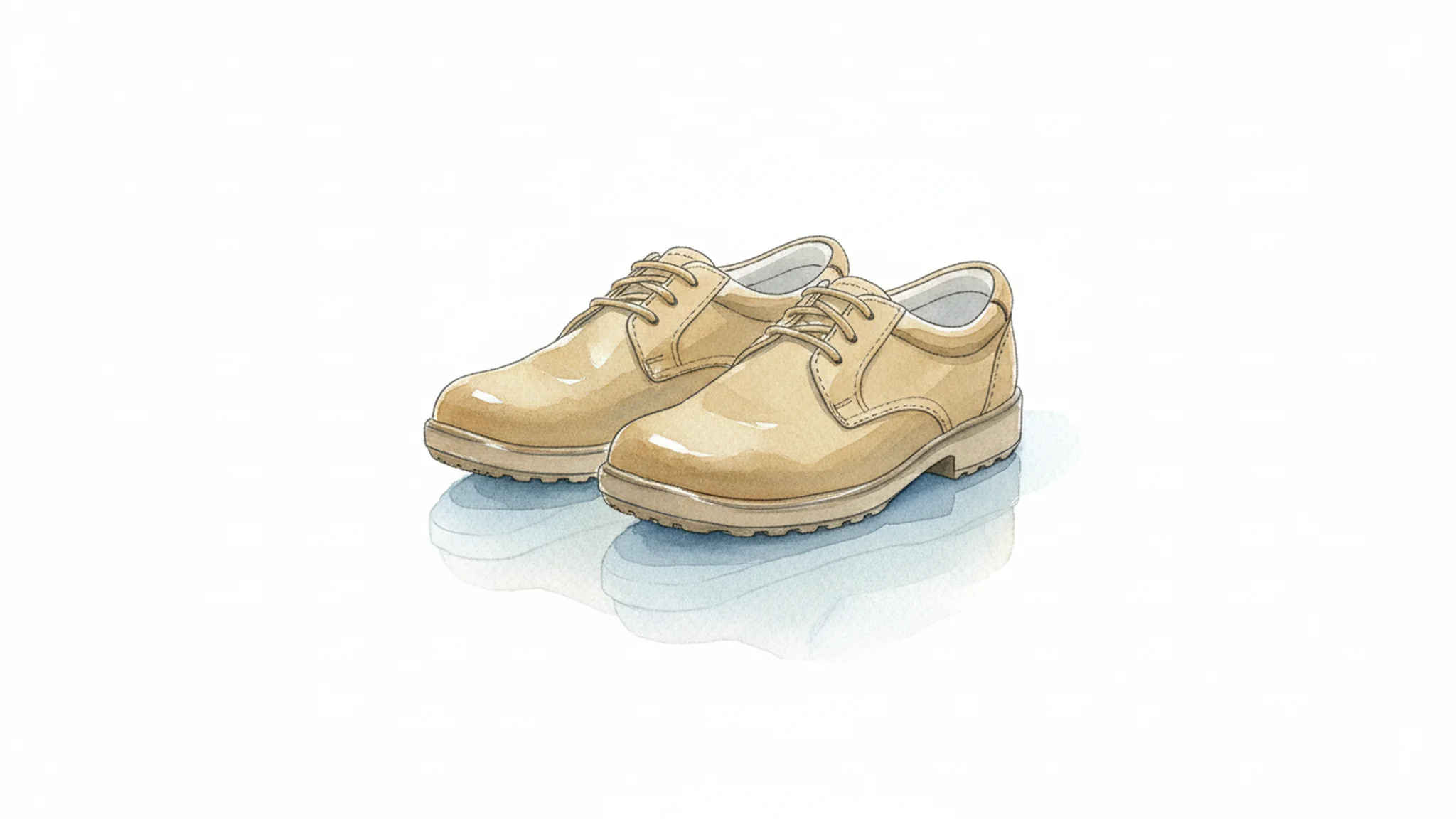 A pair of non-slip walking shoes resting on a clean floor in a calm watercolor illustration, suggesting mobility and fall prevention.