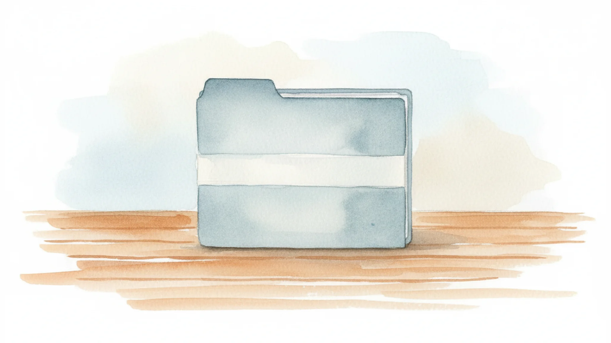 Watercolor illustration of a legal folder on a wooden desk