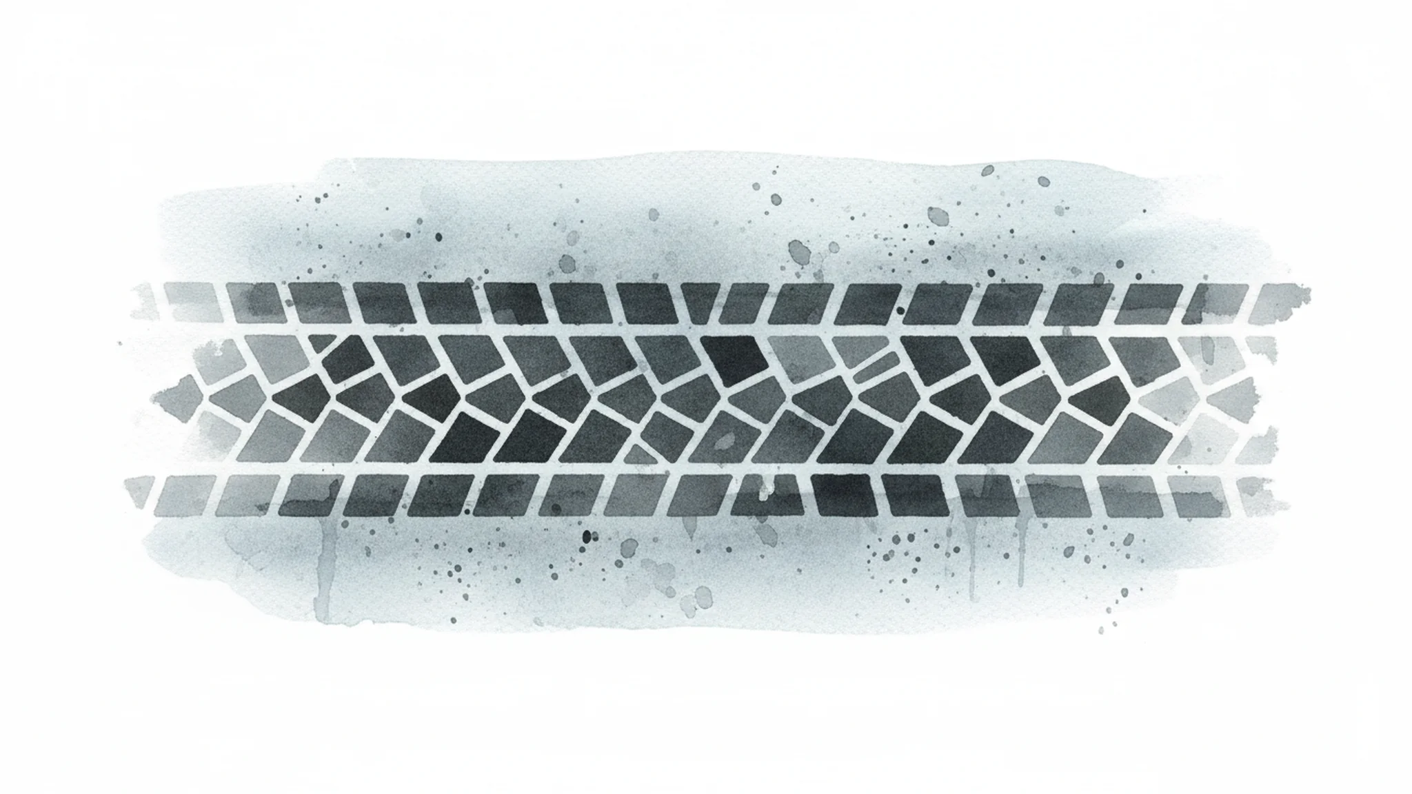 Watercolor illustration of a tire tread mark on an asphalt road