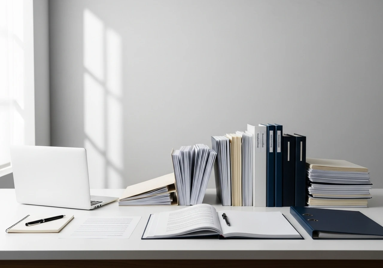 Professional legal workspace with case files and documents representing state capital legal experience