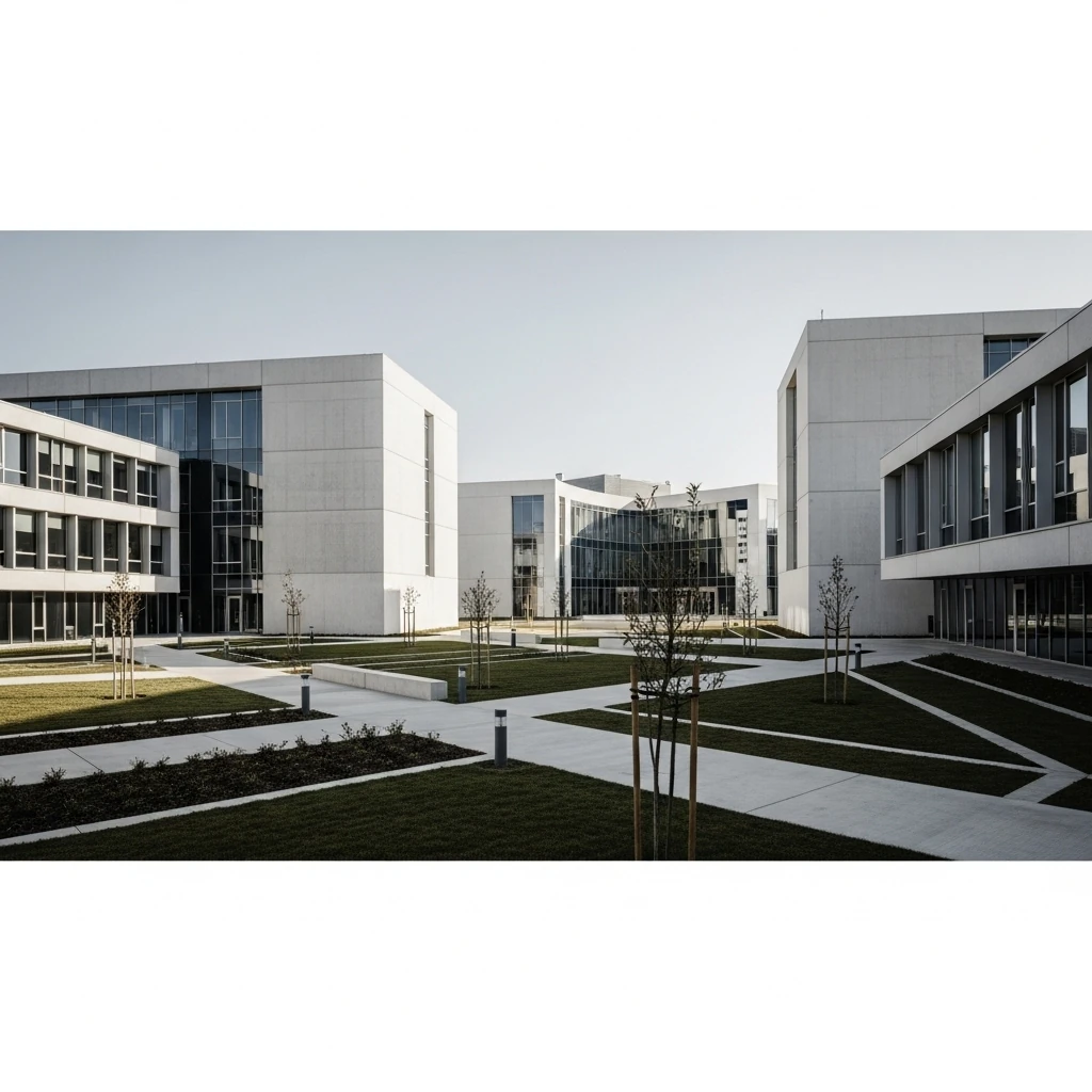 Minimalistic university campus representing educational institutions and student wrongful death cases