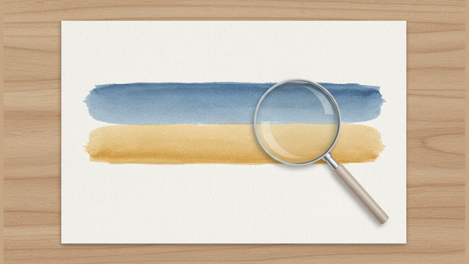 Watercolor illustration of a blank settlement statement with a narrowing band under a magnifying glass.